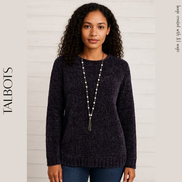 TALBOTS Blue Chenille Pullover Sweater, S - Picture 1 of 9